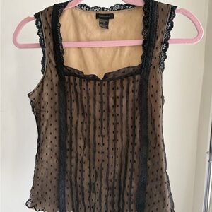 Gadzooks Lace & Sheer Polka Dot Tank - Black with Nude Lining